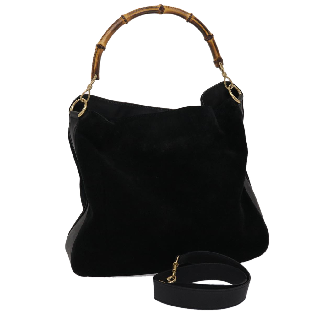 GUCCI Bamboo Hand Bag Suede 2way Black Auth ar9709B